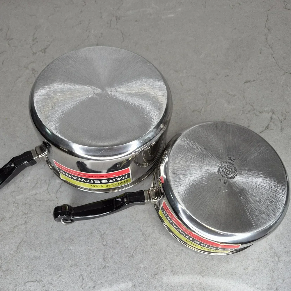Vintage Farberware Saucepan Set Aluminum Clad 1.5qt 3qt Silver